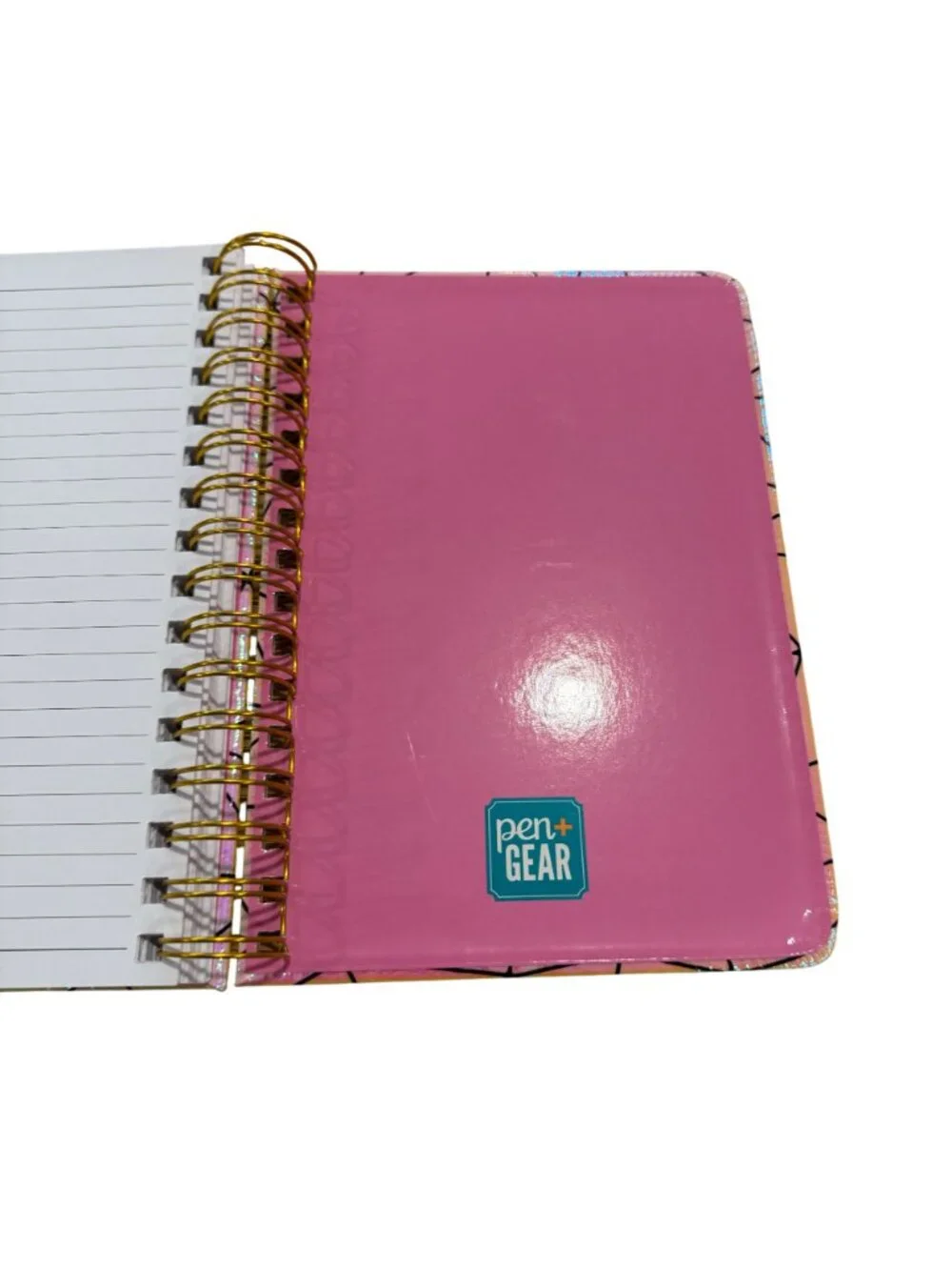 Holographic Geometric Spiral Journal Notebook Pink Yellow Pen&Gear